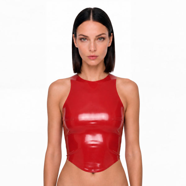 Racer Tank in red latex, front view