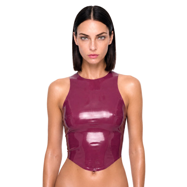 Racer Tank in burgundy latex, front view